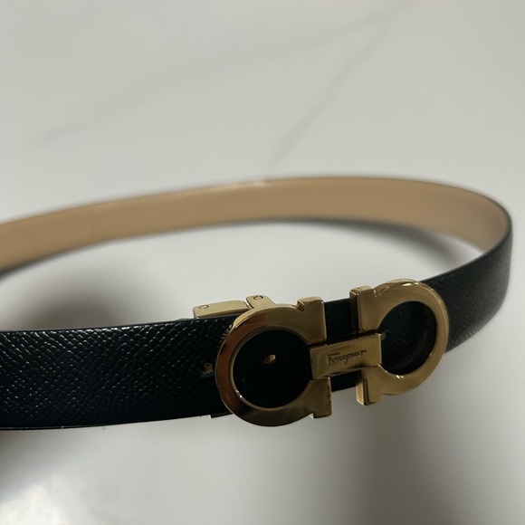 Salvatore Ferragamo Black Belt with Gold Buckle